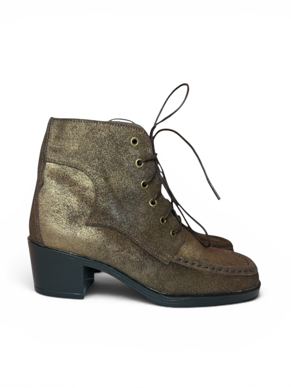 Scruples Lace Up Ankle Boot Moc-toe Metallic Distressed Bronze Gold Western Sz 8